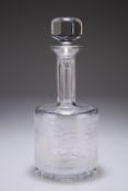 AN ETCHED GLASS MALLET-FORM DECANTER