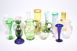 Fourteen pieces of Victorian and later glass inc. painted vases (14)