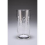 A MASONIC BEAKER, 20TH CENTURY, the tapering cylindrical glass with Masonic symbols to the front.