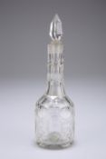 A SMALL CUT-GLASS LIQUEUR DECANTER, MID-19TH CENTURY, of shaft and mallet form. 20.5cm high