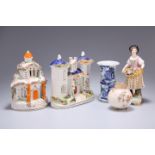 A GROUP OF CERAMICS, including a Stevenson & Hancock Derby figure, a Chinese blue and white vase,