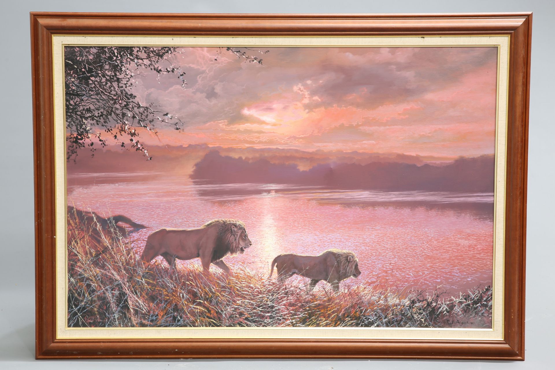 ~ PAUL AUGUSTINUS (DANISH, BORN 1952), "CHOBE SUNSET", signed lower right, oil on canvas, framed.