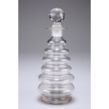 A rare beehive form cordial decanter, 19th century, the ribbed body formed from six graduated