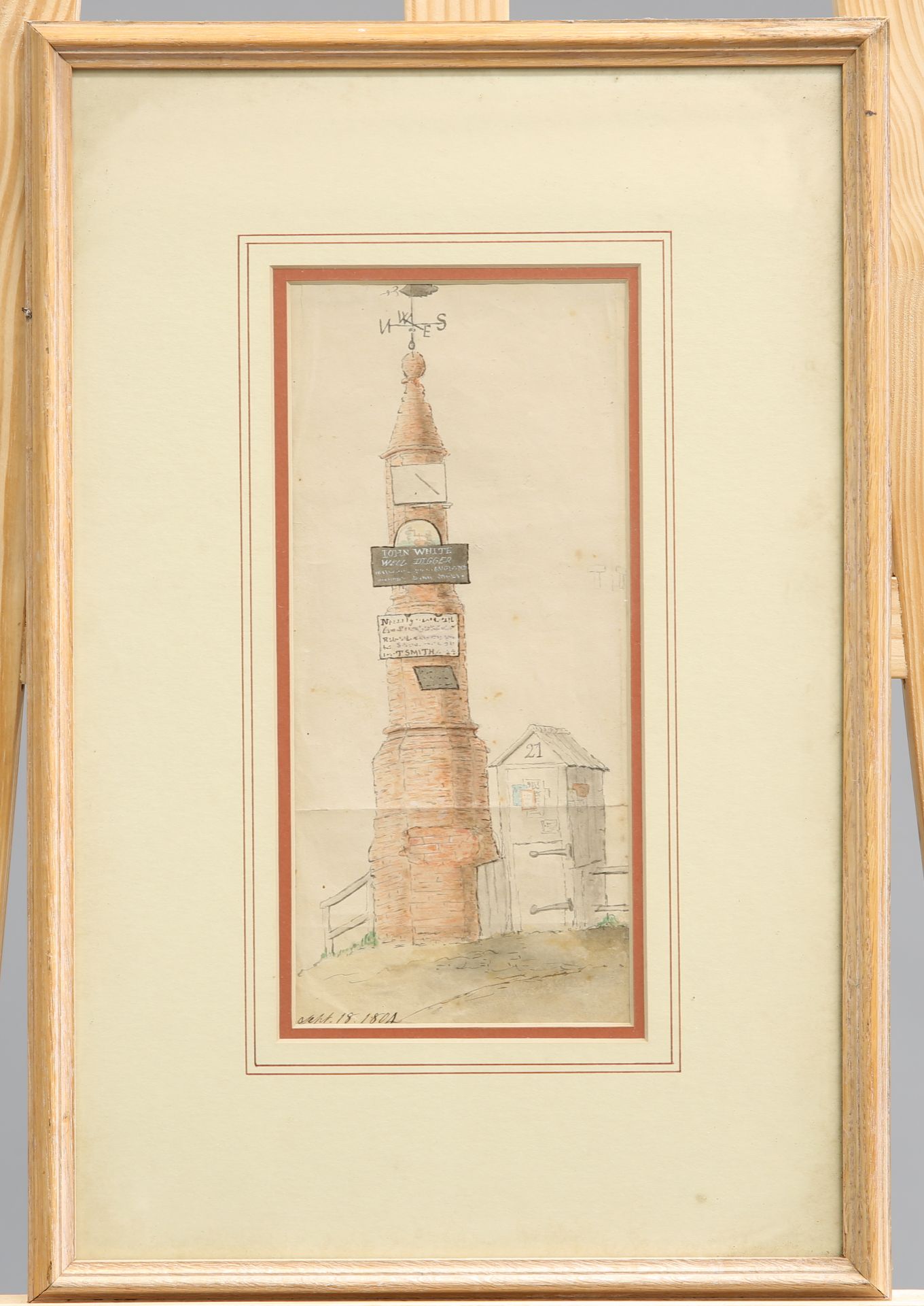 ~ ENGLISH SCHOOL, THE WELL DIGGER, dated Sept. 18. 1804 lower left, watercolour, framed, 25cm by