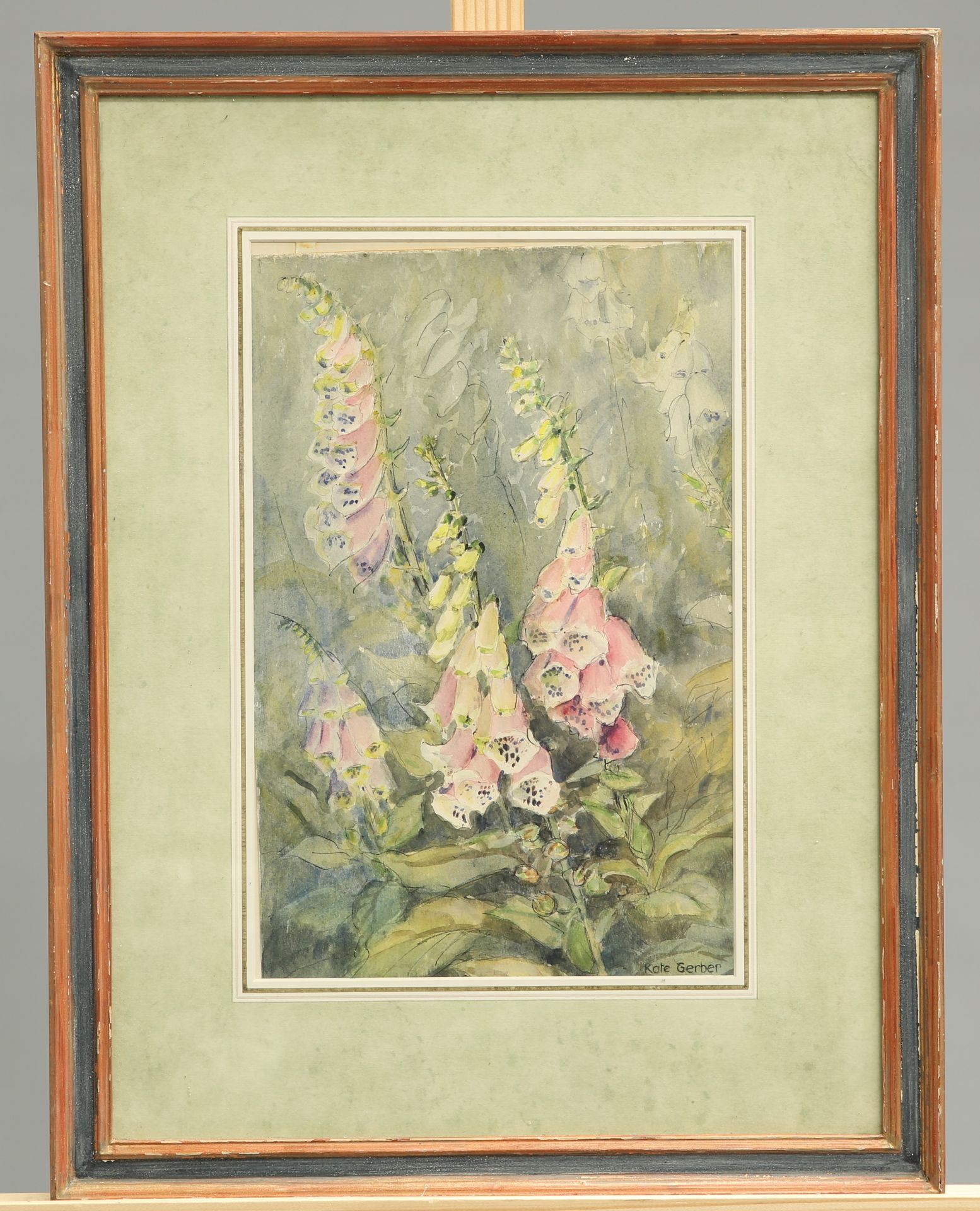 ~ KATE GERBER (20TH CENTURY), FOXGLOVES, signed lower right, watercolour, framed, 36.5cm by 24cm;
