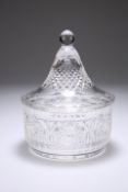 A CUT-GLASS BON BON JAR AND COVER, PROBABLY BACCARAT, circular, the heavily cut body with