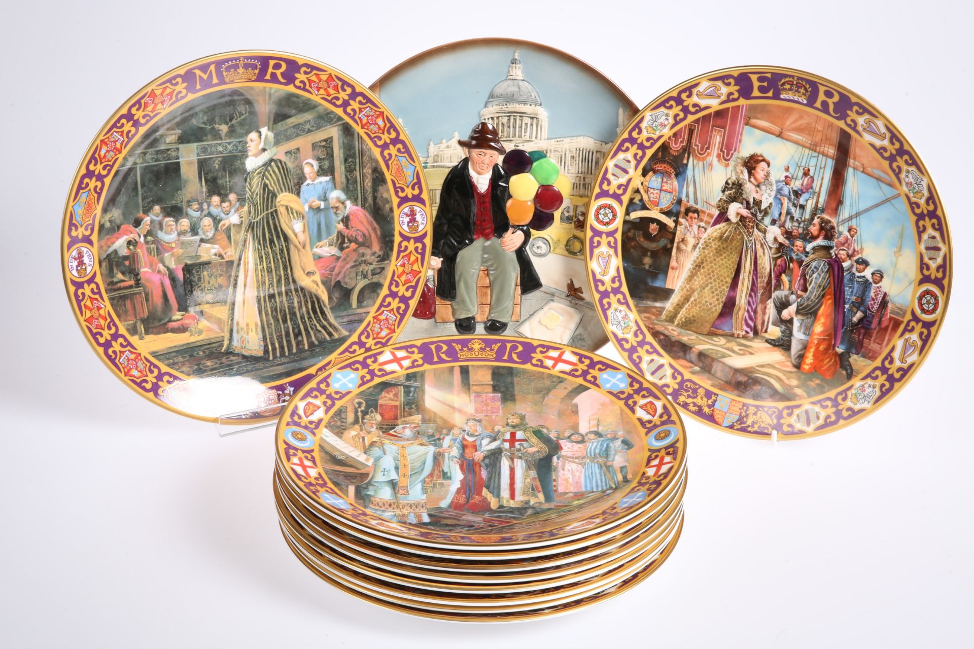 A set of ten Royal Doulton Kings and Queens of The Realm limited edition collector plates;