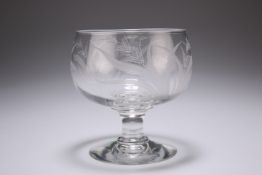 A GEORGIAN ENGRAVED GLASS PEDESTAL BOWL, CIRCA 1810, engraved with foliage. 12cm high Provenance: