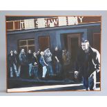 GAVIN PENN (CONTEMPORARY), NEWCASTLE UNITED FANS QUEING OUTSIDE THE STRAWBERRY PUB, signed lower