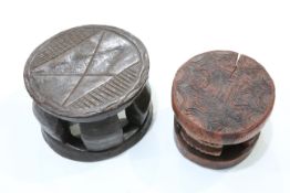 Two carved tribal circular stools, diameter of largest 18.5cm