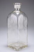 A large French perfume bottle for wholesale purposes, of square section, with rounded neck, probably