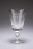 A GLASS GOBLET, with funnel bowl, engraved. 17.3cm high Provenance: The Chris Crabtree Collection,