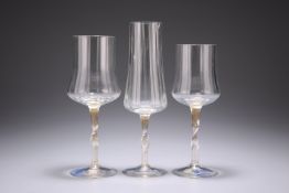 THREE CENEDESE PROTOTYPE WINE GLASSES, with gilded stems, labelled. Tallest 21.5cm high