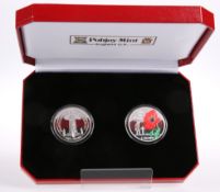 A POBJOY MINT FALKLAND ISLANDS TWO-COIN SILVER 1 CROWN SET, boxed and each with COA