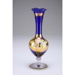 A Murano glass specimen vase, the blue glass body gilded and enamel painted with foliage, 18cm high