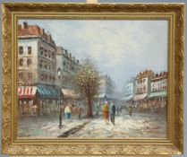 CAROLINE BURNETT (AMERICAN, 1877-1950), PARISIAN STREET SCENE, signed lower right, oil on canvas,