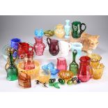 A collection of Victorian and later glass inc. Victorian slag glass jugs, green glass 'bell',