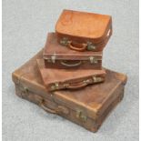 ~ FOUR PIECES OF VINTAGE LUGGAGE, including a large leather case with 'NORTH' printed to the lid;