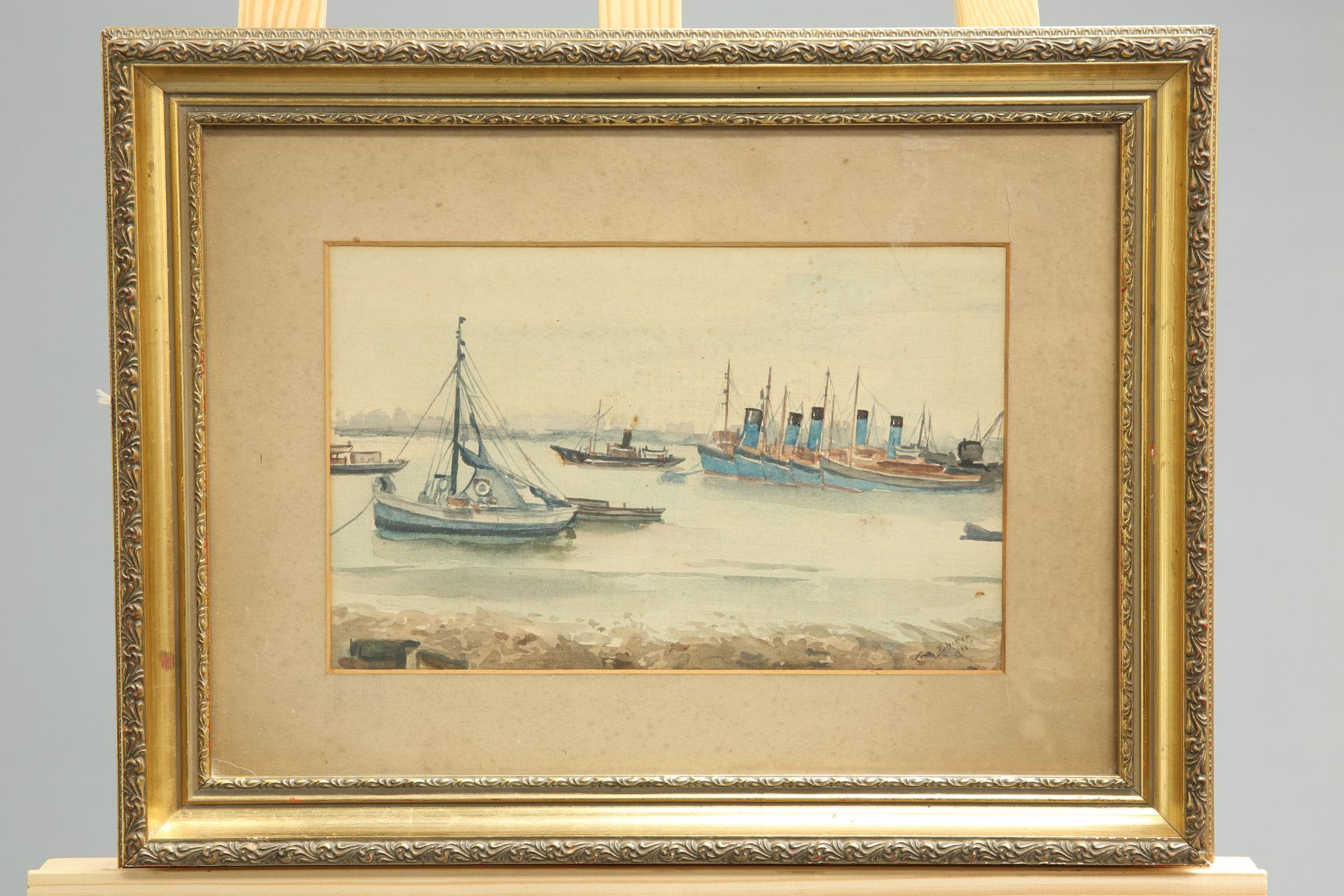 ELVA JOAN BLACKER (1908-1984), BOATS, signed and dated 1933 lower right, watercolour, framed. 18cm