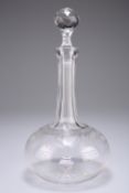 A Late Victorian etched glass decanter and stopper of globe and shaft form, the squat body