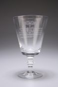 A GLASS GOBLET, the bucket bowl engraved with the arms of the Worshipful Company of Glass Sellers,