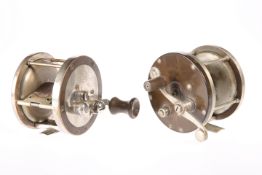 FISHING: TWO U.S. MADE MULTIPLIER 4 1/4" REELS, one 'Pflueger' trade mark, Bakelite back plate and