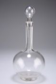 A late Victorian decanter and stopper of globe and shaft form, the long neck slice cut, 28cm high