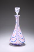 A 19TH CENTURY NAILSEA STYLE DECANTER, of tapered conical form with tall collar neck, decorated with