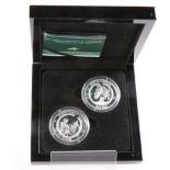 A BRADFORD EXCHANGE 50TH ANNIVERSARY OF RED RUM COMMEMORATIVE SILVER PROOF TWO-COIN SET, boxed
