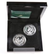 A BRADFORD EXCHANGE 50TH ANNIVERSARY OF RED RUM COMMEMORATIVE SILVER PROOF TWO-COIN SET, boxed