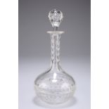 A late Victorian small glass decanter, the globe body cut with three bands of ovals, 23cm high