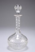 A late Victorian small glass decanter, the globe body cut with three bands of ovals, 23cm high