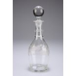 A small 19th century glass decanter, the mallet shaped body etched with oak leaves, 21cm high