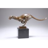 AN ART DECO STYLE CAST BRONZE MODEL OF A PANTHER