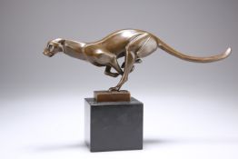 AN ART DECO STYLE CAST BRONZE MODEL OF A PANTHER