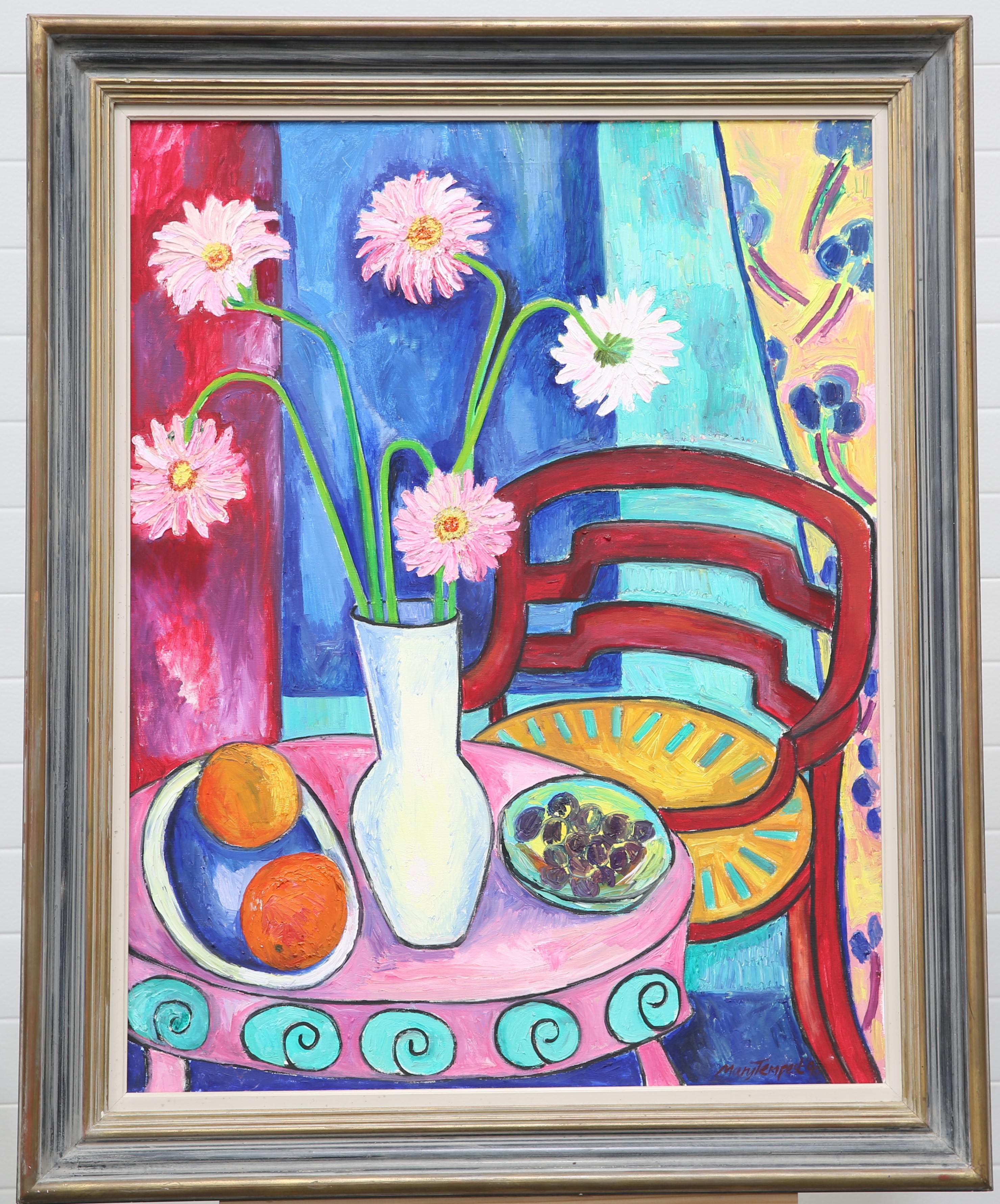 MARY TEMPEST (CONTEMPORARY), GERBERAS WITH RED CHAIR