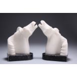 A PAIR OF ALABASTER BOOKENDS, PROBABLY ITALIAN, EARLY 20TH CENTURY