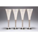 CHRISTOPHER NIGEL LAWRENCE (BORN 1936), A SET OF FOUR ELIZABETH II SILVER CHAMPAGNE FLUTES