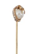 A VICTORIAN PEARL AND DIAMOND STICK PIN, BY TIFFANY & CO