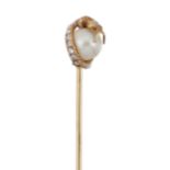 A VICTORIAN PEARL AND DIAMOND STICK PIN, BY TIFFANY & CO