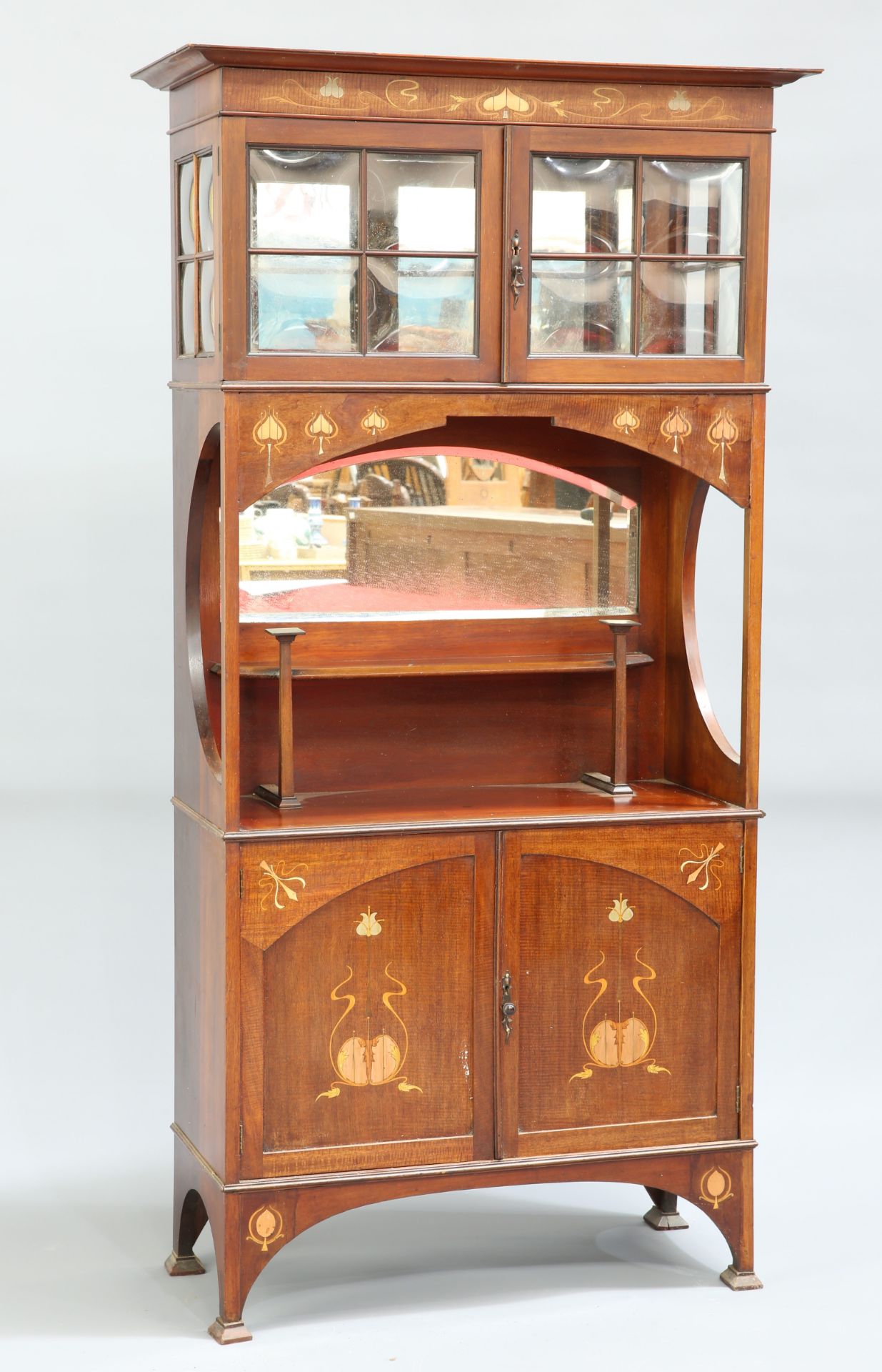 AN ART NOUVEAU INLAID MAHOGANY CABINET, IN THE MANNER OF SHAPLAND & PETTER