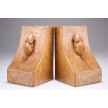 ROBERT THOMPSON OF KILBURN, A PAIR OF MOUSEMAN ADZED OAK BOOKENDS