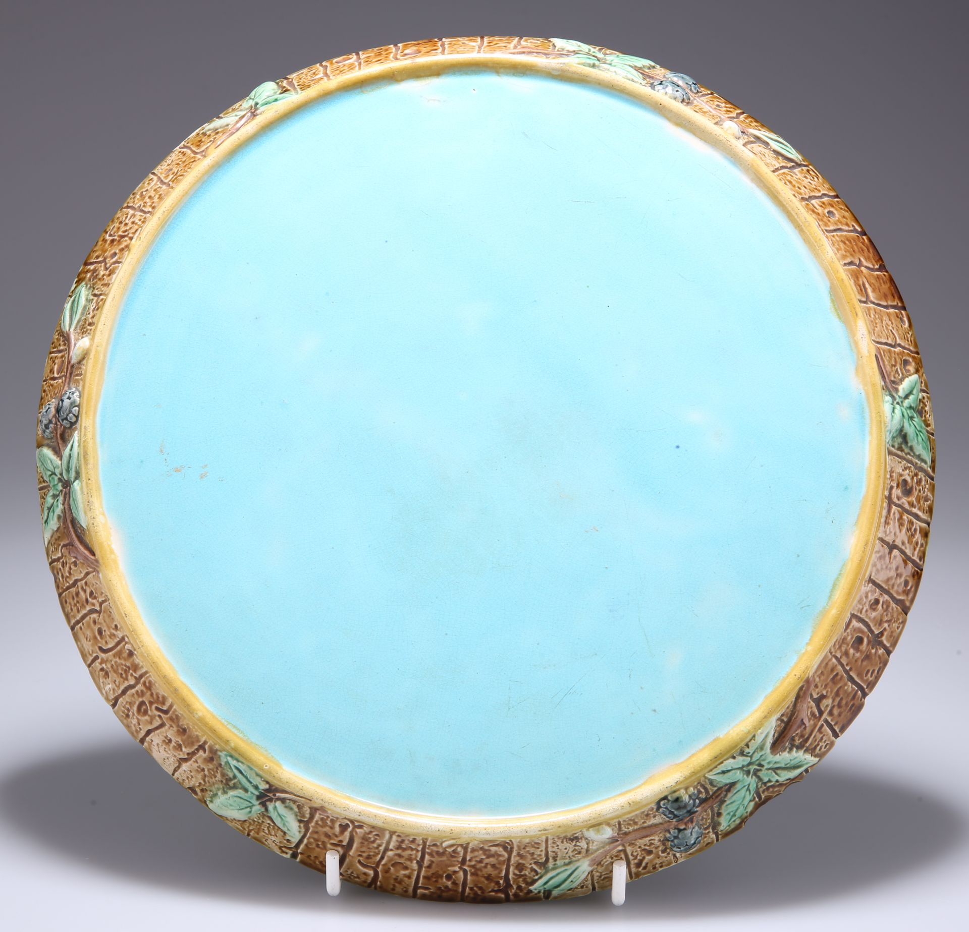 JOSEPH HOLDCROFT, A MAJOLICA CHEESE DOME AND UNDERPLATE, CIRCA 1880 - Image 3 of 5