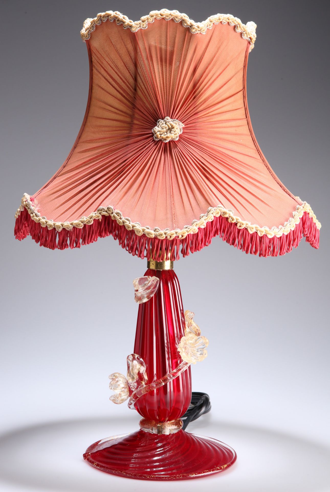 A 1950s MURANO RED AND GOLD GLASS TABLE LAMP