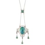 AN ART NOUVEAU SILVER AND ENAMEL PENDANT ON CHAIN, BY CHARLES HORNER