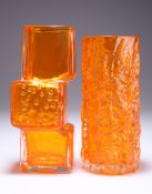 GEOFFREY BAXTER FOR WHITEFRIARS, A TANGERINE GLASS 'DRUNKEN BRICKLAYER' VASE, DESIGNED 1966