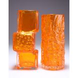 GEOFFREY BAXTER FOR WHITEFRIARS, A TANGERINE GLASS 'DRUNKEN BRICKLAYER' VASE, DESIGNED 1966