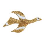 A 1960s SAPPHIRE AND ENAMEL BIRD BROOCH, "TITHONOS", BY GEORGE BRAQUE