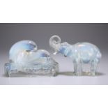 A JOBLINGS OPALIQUE PRESSED GLASS MODEL OF AN ELEPHANT