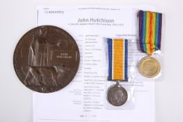 WWI WAR AND VICTORY MEDALS WITH DEATH PLAQUE